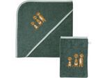 Handtuch Set WÖRNER "Erdmännchen Kapuzenbadetuch 100/100 mit Waschhandschuh", braun (pinie), 2 Stk., Frottier, Frottier, Obermaterial: 100% Baumwolle, Handtücher, Handtuch Set, mit süßer Stickerei Erdmännchen