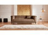 3-Sitzer HOME AFFAIRE "Chamby", braun (hellbraun), B:210cm H:71cm T:85cm, Luxus-Microfaser Lederoptik (100% Polyester), Scheuertouren: 40.000, Pilling: 4;Samtoptik (100% Polyester), Scheuertouren >100.000, Pilling: 5, Sofas, 3-Sitzer, mit Holzrahmen unten und Steppung im Lehnenbereich