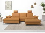 Ecksofa OTTO HOME "Costello L-Form, B: 301 cm mit Sitztiefen-, Armteilverstellung &", gelb (curry), B:301cm H:89cm T:176cm, Luxus-Microfaser (90% Polyester, 10% Polyamid);Samtoptik (100% Polyester), Sofas, Ecksofa, 3 Nierenkissen, optional Bettfunktion & Bettkasten
