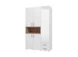 Kleiderschrank INOSIGN "Donald, inklusive Kleiderstangen und Einlegeböden, FSC-zertifiziert", weiß (opaque weiß), B:134,5cm H:227cm T:56,5cm, FSC-zertifizierter Holzwerkstoff, Schränke, Kleiderschrank, In 2 Breiten, mit Spiegel und Schubladen, 1 offenes Fach in Holzoptik