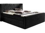 Boxspringbett HOME AFFAIRE "Atlanta", schwarz, B:180cm L:221cm, Kunststoff, Massivholz, Stoff, Komplettbetten, Boxspringbett, inklusive Topper und Bettkasten