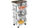 Rollwagen BISCHOF BAMA "BAMA", bunt (weiß, braun, schwarz), B:30cm H:77cm T:39,5cm, Kunststoff, Rollwagen, Rollwagen, Kunststoff, Rollen, 3 Ablageflächen