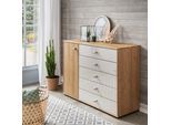 Kombikommode WIEMANN "Kiruna", braun (eiche teilmassiv, champagnerglas), B:120cm H:86cm T:43cm, Floatglas, Holz teilmassiv, Sideboards, Kombikommode, vormontiert