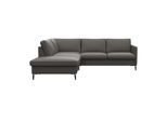 Ecksofa FLEXLUX "Fiore, L-Form", grau (warm mineral), B:234cm H:85cm T:225cm, 100% Echteder, Sofas, Ecksofa, schmale Armlehnen, Füße Alu/schwarz, B/T 234/225cm, Kaltschaum im Sitz