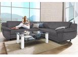 Ecksofa TRENDMANUFAKTUR "Rondo wahlweise mit Schlaffunktion, 267x247 cm (BxT), breite Armlehnen", grau (anthrazit), B:267cm H:85cm T:247cm, Kunstleder SOFTLUX;Microfaser PRIMABELLE (100% Polyester);NaturLEDER (echtes Rindsleder);Struktur (54% Polyacryl, 46% Polyester), Sofas, Ecksofa, L-Form, wahlweise mit Federkern bestellbar, Füße schwarz