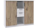 Kombikommode WIMEX "Norderney Kommode Sideboard 2-türig 2 Schubladen", beige (weiß, türen viking oak nachbildung), B:122cm H:105cm T:40cm, Holzwerkstoff, Sideboards, Kombikommode, B/T/H 122/40/105cm, mit Metallgriffe und Metallschienen