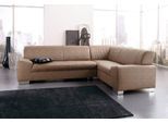 Ecksofa DOMO COLLECTION "Alisson, zeitlose Optik, flache Armlehnen, L-Form", braun (braun, beige), B:249cm H:75cm T:181cm, Microfaser aus 100% Polyester;Softlux, das pflegeleichte Kunstleder aus 80% PVC, 18% Polyester und 2% Polyurethan;Strukturstoff aus 90% Polyester und 10% Polyacryl, Sofas, Ecksofa, fester Sitzkomfort, wahlweise mit Bettfunktion