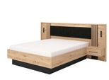 Bettgestell INOSIGN "Ascalon, Liegefläche 160x200cm, gepolstertes Kopfteil", braun (artisan eiche, schwarz), B:268cm H:115,5cm L:208,5cm, 92%PES, 8%NY, Betten, Bettgestell, Bettanlage mit 2 Wandpaneelen inkl.Nachttische, 3D-Look durch Lamellen
