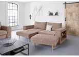 4-Sitzer "Looksvb", beige (beige, braun), B:252cm H:96cm T:107cm, LOOKS BY WOLFGANG JOOP, Sofas, 4-Sitzer, Verwandlungssofa: aus Sofa wird Sofa mit 2 Hockern, mit Regalfunktion