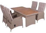 Garten-Essgruppe GARDEN PLEASURE "Tischgruppe »BRAGA Set 03«, weidenbraun", braun (weidenbraun, schwarz, grau), Kissenbezug: 100% Polyester, Sitzmöbel-Sets, Garten-Essgruppe, 4 Sessel, mit Gasfedern, Tisch LxB: 180x90 cm, inkl Auflagen