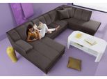 Wohnlandschaft HOME AFFAIRE "Anzio, modern und gemütlich, niedrige Armlehne, U-Form", braun (dunkelbraun), B:297cm H:75cm T:82cm, Primabelle-Microfaser aus 100% Polyester;SOFTLUX-Kunstleder;Struktur-Bezug aus 90% Polyester und 10% Polyacryl;NaturLEDER, Rindsleder, Sofas, Wohnlandschaft, wahlweise mit Bettfunktion