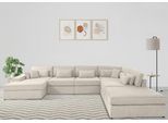 Wohnlandschaft OTTO HOME "Enid U-Form", beige, B:460cm H:75cm, Baumwollmix (60% Baumwolle/40% Leinen);Struktur fein (100% Polyester);Samtoptik (100% Polyester);Samtvelours (100% Polyester);Struktur (100% Polyester);Struktur recycelt (100% recyceltes Polyester), Sofas, Wohnlandschaft, 6 Teile, bestehend aus Modulen, in vielen Bezügen, auch in Breitcord