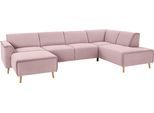 Wohnlandschaft HOME AFFAIRE "Janek Scandic Design, elegant und zeitlos U-Form", rosa (flamingo), B:324cm H:81cm T:191cm, Struktur fein ( 100% Polyester);Struktur weich (92% Polyester, 8% Nylon);Struktur weich (92% Polyester, 8% Nylon), Sofas, Wohnlandschaft, mit Federkern und Keder in scandinavischem Design