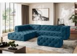 Ecksofa HOME AFFAIRE "FOLLINA", blau (dunkelblau), B:325cm H:71cm T:228cm, 100% Polyester, Sofas, Ecksofa, L-Form, mit klassischer Chesterfield-Knopfheftung