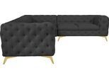 Chesterfield-Sofa HOME AFFAIRE "Ecksofa GLYNIS L-Form mit Wellenunterfederung, Maße B/T/H 323/264/75cm", grau (anthrazit), B:323cm H:75cm T:264cm, Struktur (100% Polyester);Samtoptik (100% Polyester), Sofas, Chesterfield-Sofa, aufwändige Knopfheftung, moderne Chesterfield Optik, Fußfarbe wählbar