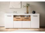 Sideboard HOME AFFAIRE "Salerno, moderner Schrank, Highboard in Weiß mit Eiche Evoke Dekor", weiß (weiß, eiche evoke), B:205cm H:87cm T:40cm, Holzwerkstoff, Sideboards, Sideboard, Metallgriffe, ausreichend Stauraum, vielseitig einsetzbar, 205cm breit