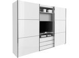 Schwebetürenschrank WIMEX "Magic by fresh to go", weiß (weiß, außentüren weißglas), B:300cm H:216cm T:65cm, Schränke, Schwebetürenschrank, tolles EXTRA: mit drehbarem TV-Element, Fronten aus Glas