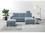 Ecksofa HOME AFFAIRE "Summer L-Form", blau (blau, grau), B:249cm H:91cm T:164cm, 100% Polyester, Sofas, Ecksofa, mit Recamiere, mit oder ohne Bettfunktion und Bettkasten, Cord-Bezug