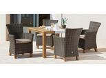 Garten-Essgruppe MERXX "Toskana", braun (hellbraun), Polyrattan, Sitzmöbel-Sets, Garten-Essgruppe, 4 Sessel, Tisch 110x110x75 cm, Polyrattan/Akazie