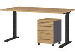 Büromöbel-Set GERMANIA "Agenda", schwarz (grandson, eiche, nachbildung, schwarz), B:140cm T:80cm, Holzwerkstoff, Kunststoff, Metall, Arbeitsmöbel-Sets, Büromöbel-Set, Set bestehend aus höhenverstellbarem Schreibtisch und Rollcontainer