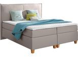 Boxspringbett HOME AFFAIRE "Houssay", beige, B:132cm L:205cm, Struktur fein (100% Polyester), Komplettbetten, Boxspringbett, inkl. Topper, 5 Breiten, 2 Härtegraden auch in Überlänge 220 cm