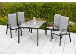 Garten-Essgruppe MERXX "Marini", grau, B:57cm H:110cm T:73cm, Aluminium, Polyester, Sitzmöbel-Sets, Garten-Essgruppe, 4 Klappsessel mit Gartentisch