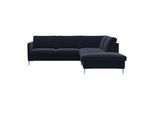 Ecksofa FLEXLUX "Fiore, L-Form", blau (royal blau), B:234cm H:85cm T:225cm, 100% Polyester, Sofas, Ecksofa, schmale Armlehnen, Füße alufarben, B/T 234/225 cm, Kaltschaum im Sitz
