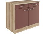 Unterschrank OPTIFIT "Bella", rot (rostrot, wildeiche, wildeiche), B:100cm H:84,8cm T:60cm, Holzwerkstoff, Schränke, Unterschrank, Breite 100 cm, mit 2 Türen und 2 Schubkästen