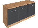 Unterschrank KOCHSTATION "KS-Luhe", grau (grau matt, wotaneichefarben), B:180cm H:86cm T:60cm, MDF, Schränke, Unterschrank, 180 cm breit, für viel Stauraum, MDF-Fronten mit waagerechter Lisene