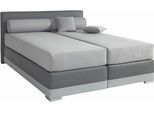 Boxspringbett MAINTAL "Lago", grau (steinfarben, dunkelgrau), B:167cm L:210cm, Bezug Kopteil und seitliche Unterbox wahlweise Microvelours aus 100% Polyester oder Kunstleder;DIe Obermatratze ist bei beiden Bezugsqualitäten mit Microfaser (100% Polyester) bezogen, Unterseite 100% Baumwolle;Das Kopfteil ist bei Microvelours an den Ecken abgerundet, bei Kunstleder gerade;Bezug der Oberseite aus strap