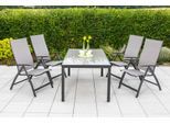 Garten-Essgruppe MERXX "Vicenza", braun (diamantbraun), B:58cm H:111cm T:71cm, Aluminium, Polyester, Sitzmöbel-Sets, Garten-Essgruppe, 4 Klappsessel mit Tisch