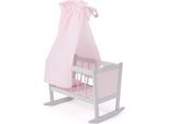 Puppenwiege CHIC2000 "Puntos grey", grau (puntos grau), Puppenmöbel, KinderB:50cm H:78cm T:50cm, MDF, Polyester, Puppenwiege, mit Himmel, Stoff-Einhang, Bettdecke & Kopfkissen, B:50cm H:78cm T:50cm