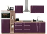 Küchenzeile KOCHSTATION "KS-Samos", lila (küche: lila, front: aubergine hochglanz, korpus: eiche sonoma, arbeitsplatte: eiche sonoma), B:300cm H:200cm T:60cm, Komplettküchen-Sets, Küchenzeile, Breite 300 cm, wahlweise mit E-Geräten und Induktionkochfeld
