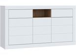Sideboard FORTE "Lefkadas, Breite 170,7, Höhe 93,5cm", weiß (weiß, mauvella eiche), B:170,7cm H:93,5cm T:41,4cm, Holzwerkstoff, Sideboards, Sideboard, Sideboard, viel Platz, Push to open, Grifflos, breite Rahmenoptik