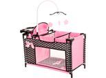 Puppenbett BAYER "Multibett", schwarz (herzchen schwarz), Puppenmöbel, KinderB:32cm H:72cm T:68cm, Kunststoff, Metall, Stoff, Puppenbett, mit integriertem Hochstuhl, Wickelablage und Mobile, B:32cm H:72cm T:68cm