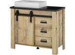 Waschtisch HOME AFFAIRE "SHERWOOD, Waschbeckenunterschrank inkl. Waschbecken", braun (old style hell dekor), B:95cm H:91cm T:43cm, Waschtische, Waschtisch, in 2 Farben verfügbar, Scheunentorbeschlag & Apothekergriff aus Metall