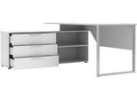 Schreibtisch INNOSTYLE "Schreibtisch Santorin, 180/77/160 cm ( B/H/T)", weiß, silber matt, weiß, B:180cm H:77cm T:160cm, Tische, Schreibtisch, Tischplatten: kratzfest und wasserfest, 3 Schubladen, 2 Fächer