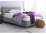 Boxspringbett, grau, B:195cm L:210cm, Microvelours (100% Polyester);Strukturstoff (77% Polyester und 23% Viskose);Bonnell-Federkern-Matratzenbezug: 100% Polyester;Kaltschaum-Matratzenbezug: Frottee 100% Polyester, WESTFALIA SCHLAFKOMFORT, Komplettbetten, Boxspringbett