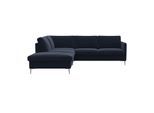 Ecksofa FLEXLUX "Fiore, L-Form", blau (royal blau), B:234cm H:85cm T:225cm, 100% Polyester, Sofas, Ecksofa, schmale Armlehnen, Füße alufarben, B/T 234/225 cm, Kaltschaum im Sitz