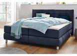 Boxspringbett HOME AFFAIRE "Salo", blau, B:194cm L:211cm, Struktur (100% Polyester);Bezug der Spiegelfläche Matratzendrell aus 100% Polyester;Samtoptik (100% Polyester), Komplettbetten, Boxspringbett, incl. Topper, 6 Breiten, 2 Härtegrade, TFK auch in Härtegrad 4