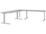 Eckschreibtisch GERMANIA "GW-Profi 3.0 Winkelkombination", silber (lichtgrau, silber, silber, lichtgrau), B:240cm H:80cm T:260cm, Tische, Eckschreibtisch, mechanisch höheneinstellbar bestehend aus 2 Schreibtischen