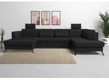Wohnlandschaft SIT & MORE "Olsen U-Form", schwarz, B:335cm H:88cm T:201cm, 100% Polyester, Sofas, Wohnlandschaft, inklusive Sitztiefenverstellung, wahlweise mit Bettfunktion, 15cm hoch