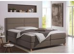Boxspringbett HOME AFFAIRE "Caria", braun (hellbraun), B:151cm L:209cm, Strukturstoff-Bezug (100% Polyester);Topperbezug 100% Polyester, Komplettbetten, Boxspringbett, in 5 Breiten, 3 Matratzen-Ausführungen, 2 Härtegraden, Topper