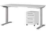 Büromöbel-Set GERMANIA "Agenda", silber (lichtgrau, silber), B:140cm T:80cm, Holzwerkstoff, Kunststoff, Metall, Arbeitsmöbel-Sets, Büromöbel-Set, Set bestehend aus höhenverstellbarem Schreibtisch und Rollcontainer