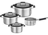 Topf-Set RÖSLE "SILENCE PRO", silber (silberfarben, schwarz), Töpfe, Topf-Set, Innenskalierung und Schüttrand, spülmaschinen- und induktionsgeeignet