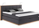 Boxspringbett HOME AFFAIRE "Vinton", grau (anthrazit), B:200cm L:213cm, Komplettbetten, Boxspringbett, aus Eiche, mit LED-Beleuchtung, verschiedene Härtegrade (auch H4)
