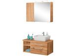 Badmöbel-Set WELLTIME "Davos", braun (eichefarben), Becken rechts, Kastenmöbel-Sets, Badmöbel-Set, Spiegelschrank mit extra Regal