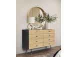 Kommode WOODMAN "Jugend", eiche, schwarz, B:130cm H:87cm T:44cm, Sideboards, Kommode, Echtholzfurnier aus Eiche, in 2 Breiten, mit Schubladen, Metallfüße