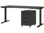 Büromöbel-Set GERMANIA "Mailand, inkl. Schreibtisch (elektr. höhenverstellbar) & Rollcontainer", grau (graphit), B:180cm H:75,05cm T:80cm, Holzwerkstoff, Metall, Arbeitsmöbel-Sets, Büromöbel-Set, Breitenvariante wählbar (140-180 cm), Made in Germany