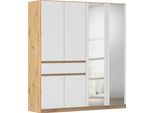 Kleiderschrank RAUCH "Tübingen", weiß (eiche artisanfarben, weiß), B:180cm H:197cm T:54cm, Holzwerkstoff, Schränke, Kleiderschrank, mit Spiegel